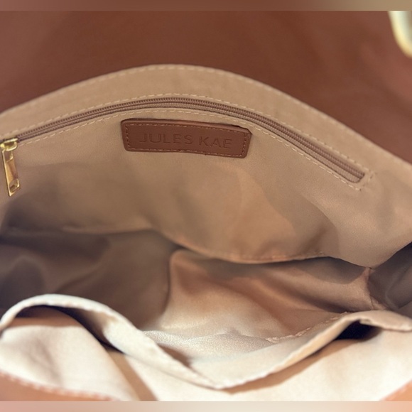 Jules Kae Lillian crossbody or clutch Purse, Butter soft Vegan leather camel - Picture 8 of 13